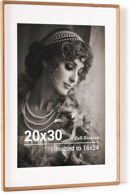 20x30 Poster Frame, USA-Sourced Cherry Wood Picture Frame with HD Tempered Glass, Handcrafted Rounded Corner 20 x 30 Wooden Frames Matted to 16x24 Photos, Horizontal or Vertical Wall Display