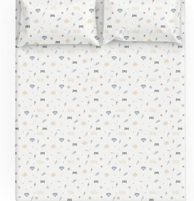 MakeMake Organics Organic Queen Fitted Sheet Set GOTS Certified Organic Cotton Fitted Sheet with 2 Pillowcase Ultra Soft Non Toxic Breathable Hypoallergenic Colorful Superheros (Queen, Mighty Heros)