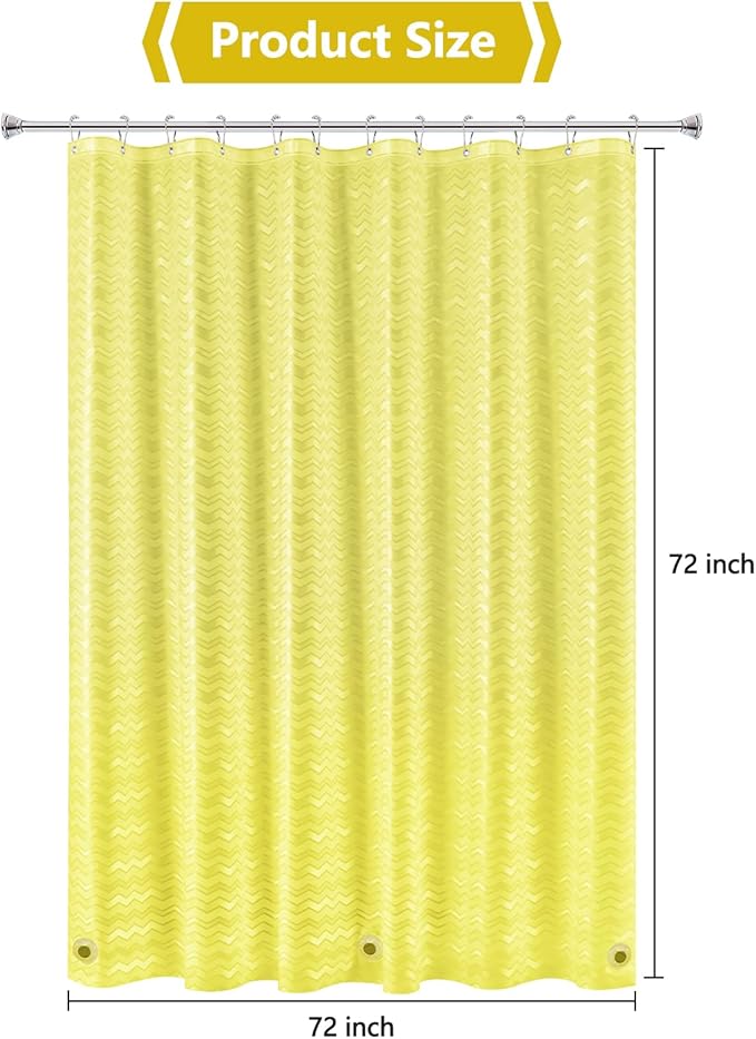 Seenus Waterproof PEVA Shower Curtain Yellow Striped, 3D Frosted Shower Curtain Liner with 3 Large Magnets, Bathroom Translucent Plastic Shower Curtain with Water Ripple Pattern