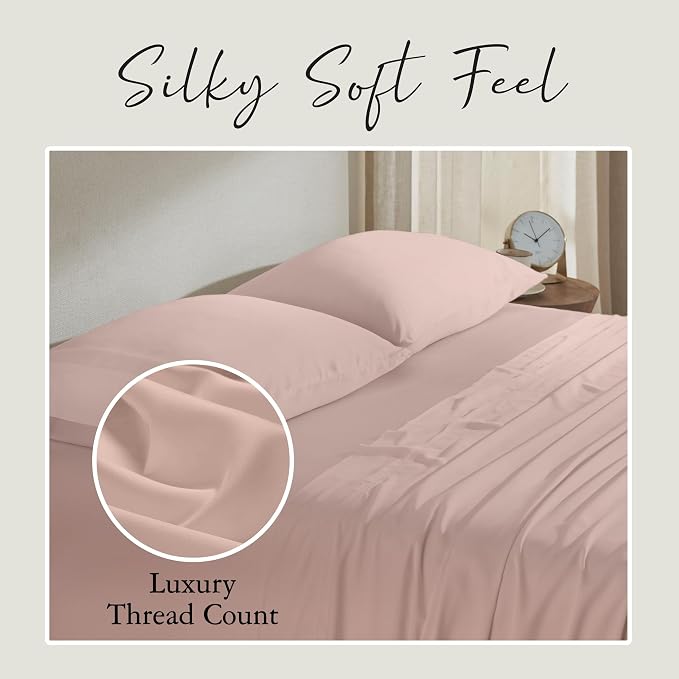 KARISSA MAE Pure Viscose from Bamboo Queen Size Pillowcase Set | 100% FSC Certified | Luxuriously Soft | Cooling | [Dusty Rose]