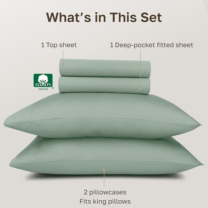 California Design Den 100% Egyptian Cotton Sheets Set - California King Sheets, Certified Authentic Luxury, Deep Pockets, Soft Sateen, Durable and Breathable Bedding Set for Hot Sleepers - Mint Green