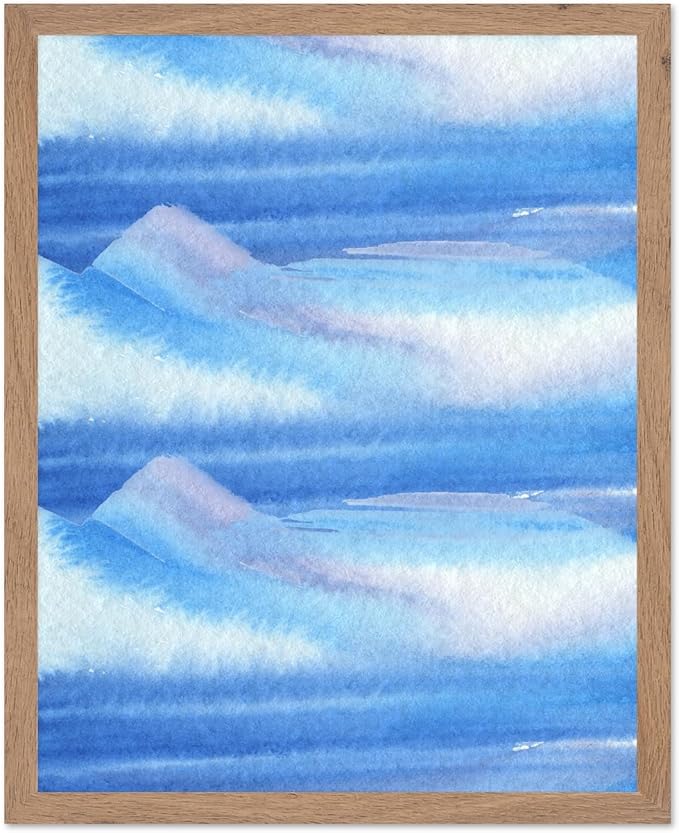 Monem Art Blue Watercolor Abstract Landscape Print - Minimalist Ocean Horizon Art Poster - Wall Decor for Living Room, Bedroom or Office - 8x10 Beige Framed Wall Art by Rs Lab Studio