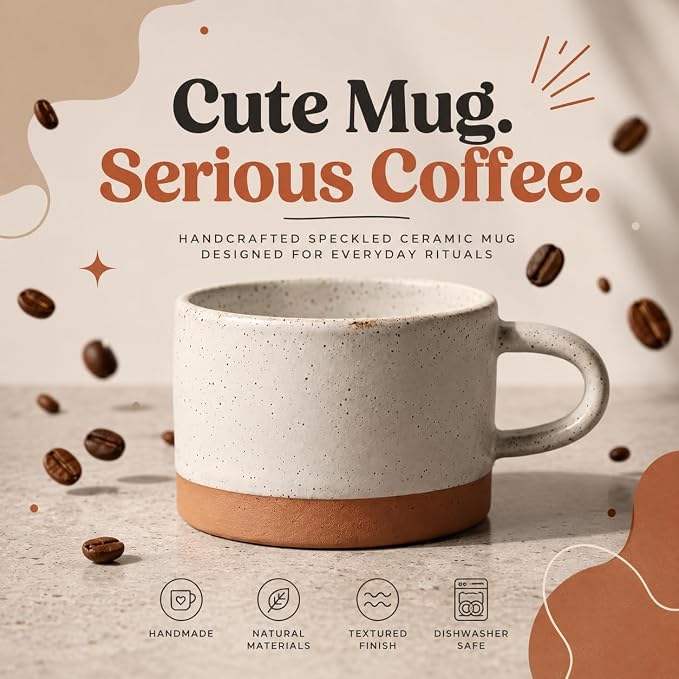 Speckled Ceramic Coffee Mug 5 oz – Minimalist Stoneware Cup with Raw Clay Base, Dishwasher & Microwave Safe – Cozy Gift for Coffee Lovers, Tea, Latte, Cappuccino, Set of 2