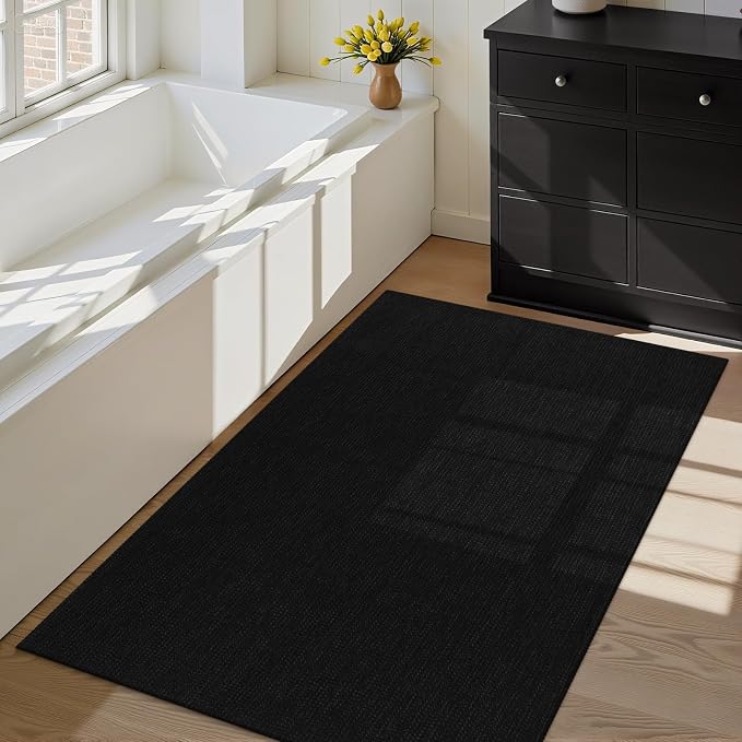 Uphome Boho Area Rug, 3x5 Machine Wasbable Rugs for Kitchen, Non Skid Low Pile Braided Cotton Farmhouse Entryway Rugs Indoor, Dirt Resistant Black Throw Rug Door Mats for Front Door Bedroom Bathroom