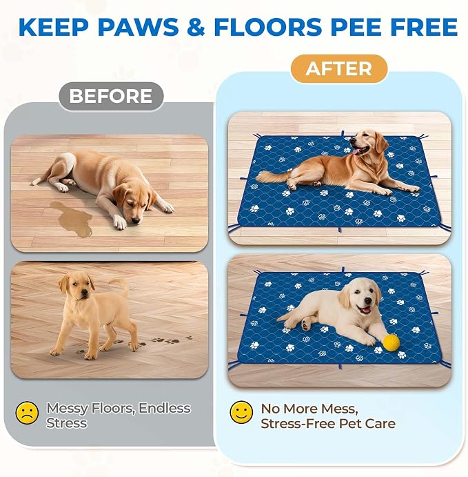 Fostanfly Washable Pee Pads for Dogs, 2 Pack Large 36"x48" Ultra-Absorbent and Leak-Proof Non-Slip Reusable Potty Training Pads for Dogs, Puppy & Cats of Add 8 Lanyards-Blue