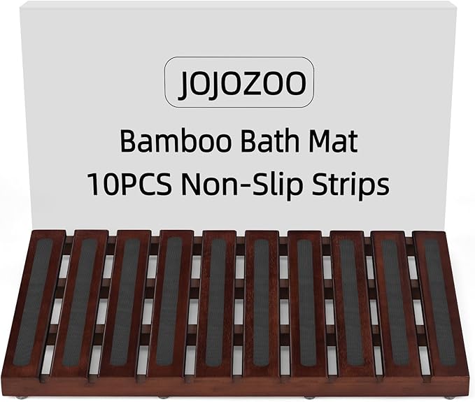 Bamboo Bath Mat, Bamboo Shower Mat for Bathroom, Non-Slip Bathroom Mat with Anti-Slip Stickers, Easy Clean Wooden Bath Floor Mat for Indoor Outdoor （ Brown, 21×13×1.57Inches）