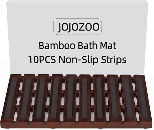 Bamboo Bath Mat, Bamboo Shower Mat for Bathroom, Non-Slip Bathroom Mat with Anti-Slip Stickers, Easy Clean Wooden Bath Floor Mat for Indoor Outdoor （ Brown, 21×13×1.57Inches）