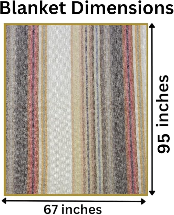 DAVLINA, Alpaca Wool Throw Blanket | Super Soft, Lightweight, Breathable and Hypoallergenic | Non-Itchy or Scratchy (Beige Brown Varicolored, Striped)