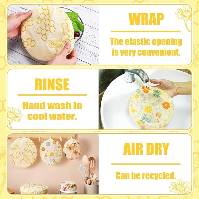 6 Pcs Reusable Beeswax Bowl Covers for Bread Proofing 6/8/10 Inch Elastic Cotton Bowl Cover 3 Pattern Cloth Food Wrap Bread Proofing Cap for Mixer Container Baskets