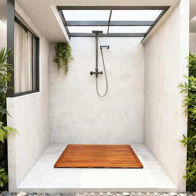 Utoplike Teak Bath Mat, Large Wood Shower Mats for Bathroom, 31.7"x17.9" Sturdy Floor Mat for Indoor Spa or Outdoor
