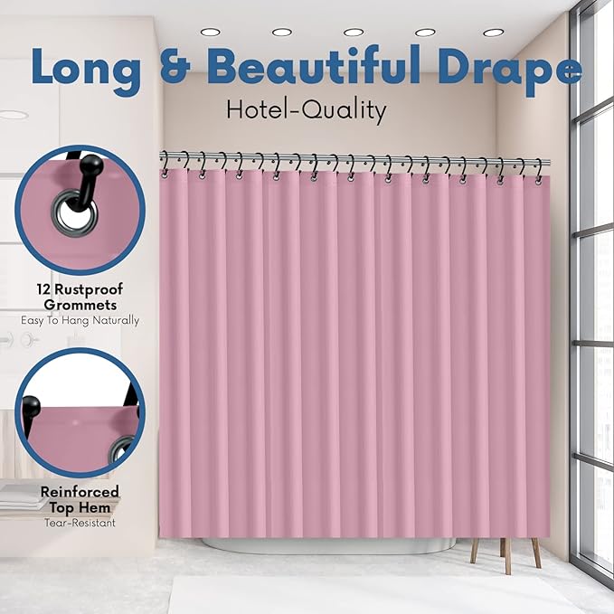 No Smell Shower Curtain Liner 72x72 Pink - PEVA Plastic Shower Curtain for Bathroom, PVC-Free Waterproof Pink Shower Liner with Metal Grommets and Magnet-Weighted Bottom Hem - Washable Liner
