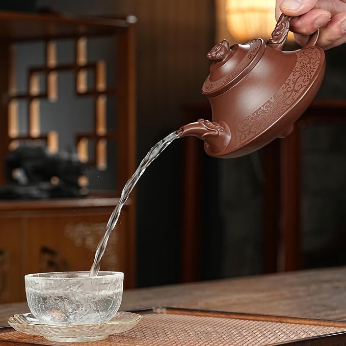 Zisha Teapot, Chinese Yixing Clay Handmade Tea Pot 9.5 Oz, Infuse Brew Kung Fu Loose Leaf Tea Maker (YunLu,Zini Purple Clay)