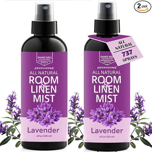 Aromasong 100% Natural Lavender Spray | 2-Pack | for Relaxing - Room & Linen Spray for Sleeping - Calming Essential Oil for Pillows and Sheets 4 Fl Oz.