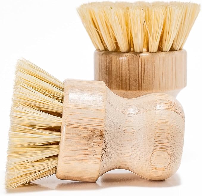 Bamboo Dish Brush 2-Pack – Natural Sisal Bristles, Eco-Friendly Kitchen Cleaning Brush, Wooden Scrubber for Dishes, Pots & Pans