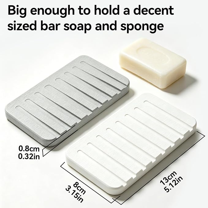 Self Draining Diatomite Stone Soap Dish, Waterfall Drainer Water Absorbing Soap Holder for Bathroom Kitchen Sink, Quick Dry Sponge Holder, Keep Soap Bars Dry Clean & Easy Cleaning (Light Gray)