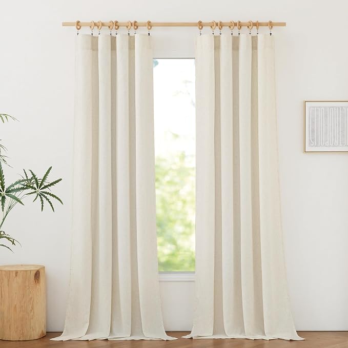NICETOWN Rod Pocket & Back Tab Thick Flax Semi Sheer Linen Curtains, Privacy with Light Filtering Panels for Home Decor, Natural, W55 x L120, 2 Panels