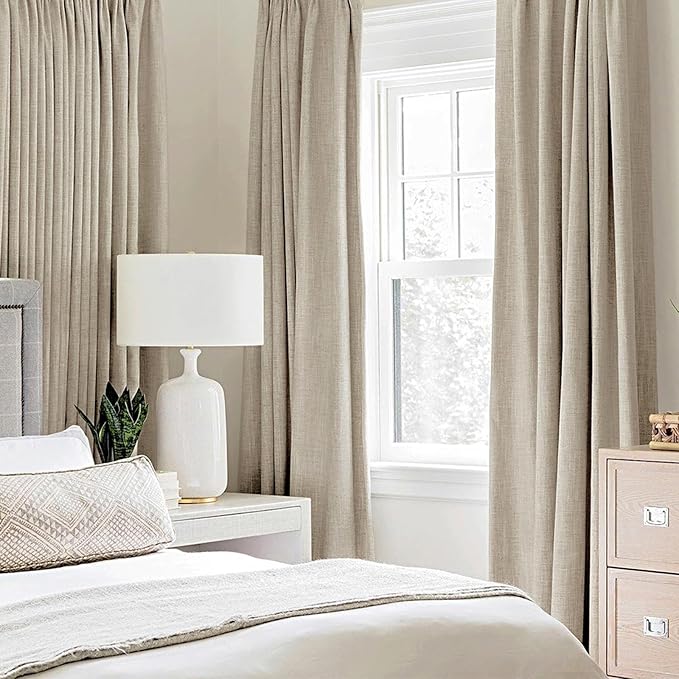 MIULEE Linen Curtains for Bedroom 100% Blackout Thermal Insulated Stone Grommet Room Darkening Curtains & Drapes Fall Decor for Living Room Nursery 52 x 63 Inch (2 Panels)