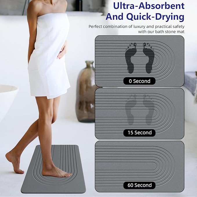 Fast Drying Stone Bath Mats for Bathroom, Non-Slip Diatomaceous Earth Bath Mat, Super Absorbent Bath Mat Stone Dark Gray Arcana