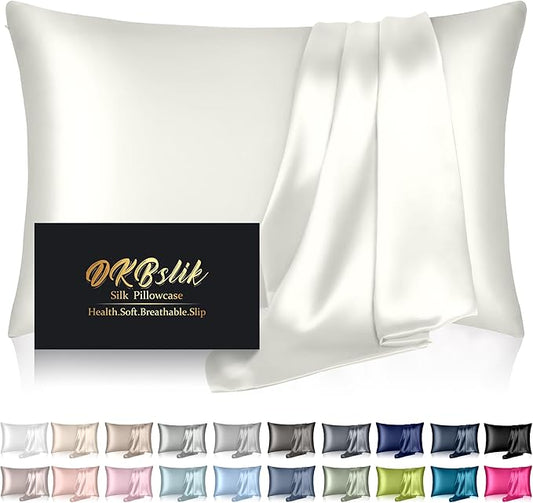 Mulberry Silk Pillow Cases King Size, Silk Pillowcase for Hair and Skin, Anti Acne Cooling Sleep Both Sides Natural Silk Satin Pillow Case Covers with Hidden Zipper, Gifts for Women Men, Ivory