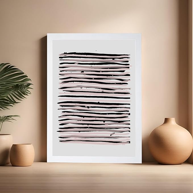 Monem Art Black and Blush Abstract Line Painting Print - Minimalist Scandinavian Art Poster - Wall Decor for Living Room, Bedroom or Office - 16x20 White Framed Wall Art by Mareike Bohmer
