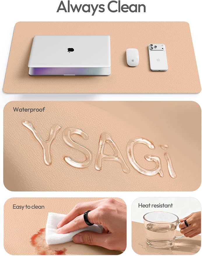 YSAGi Leather Desk Protector, Office Mat, Large Mouse Mat, Non-Slip PU Leather Blotter, Laptop Desk Mat, Waterproof Writing Pad for Office and Home(Latte, 42" x 17.2")