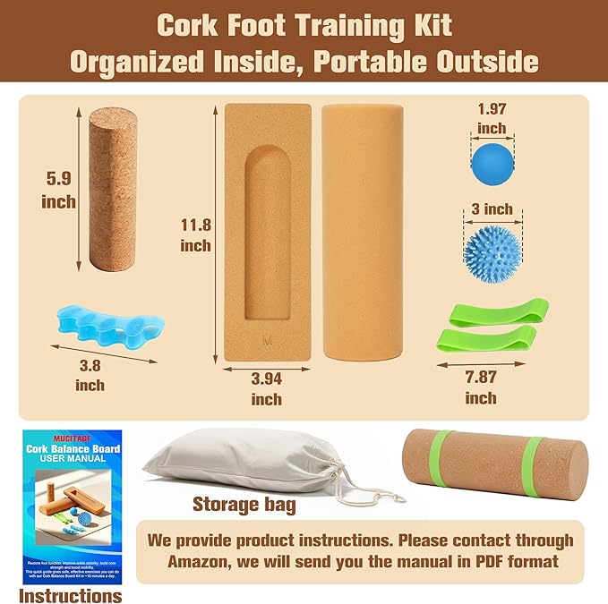 MUCITAGF Cork Balance Board - Ankle & Foot Strengthener Kit for Physical Therapy, Plantar Fasciitis Recovery, Core Stability, Enhanced Foot Function, Mobility and Prevent Falls | Balance Trainer