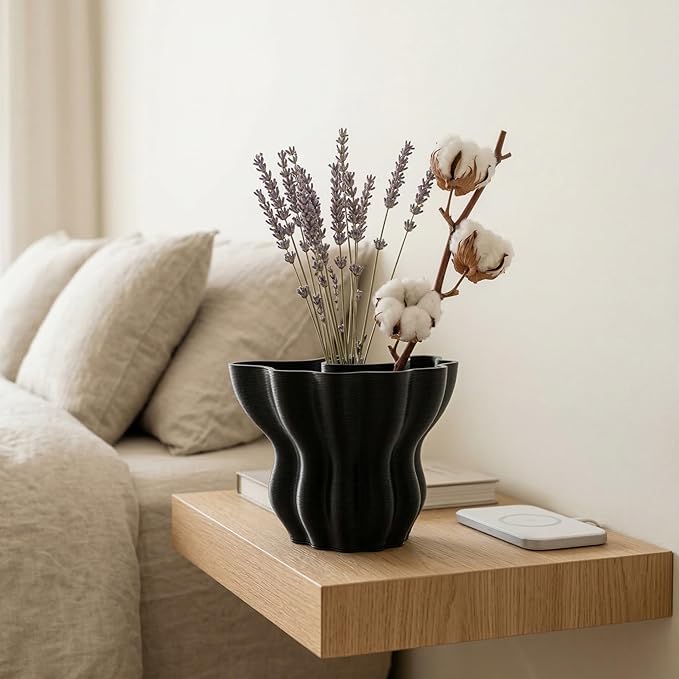 Contemporary Black Ceramic Vase, Abstract Irregular Shape Sculptural Accent for Home Decor, Modern Artistic Centerpiece for Coffee Table or Bookshelf