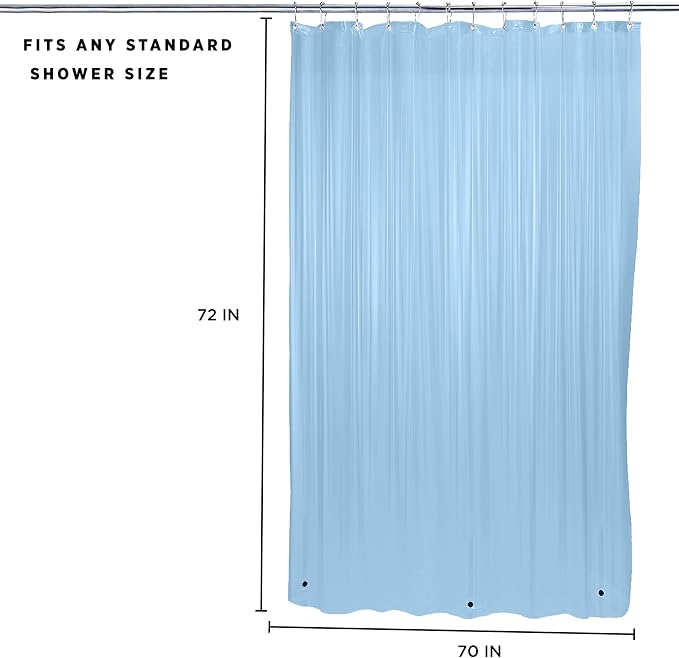 Bath Bliss PVC Heavy Weight Shower Curtain Liner | 4G | 70"x72" | Rust Resistant Copper Grommets | Magnetic Hem | Blue