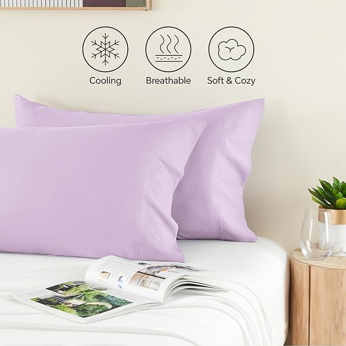 BEDELITE King Size Pillow Cases Set of 2, Rayon Derived from Bamboo, Cooling Pillow Cases for Hot Sleepers & Night Sweats, Breathable and Silky Soft Envelope Pillowcases(Light Purple, 20"x36")