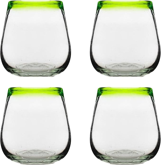 10 Strawberry Street Lime Rim Mexican Glassware, Stemless Wine, Set of 4