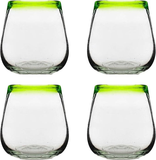 10 Strawberry Street Lime Rim Mexican Glassware, Stemless Wine, Set of 4