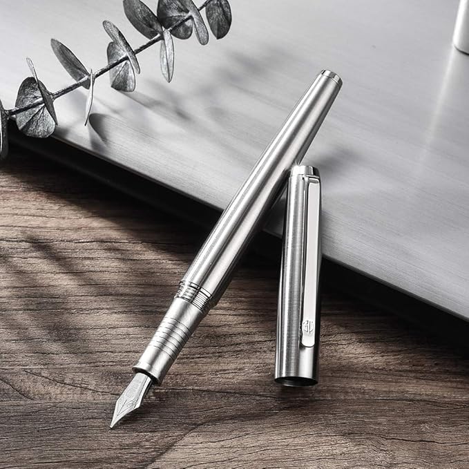 HongDian Stainless Steel Fountain Pen Iridium Fine Point with Converter and Metal Pen Box