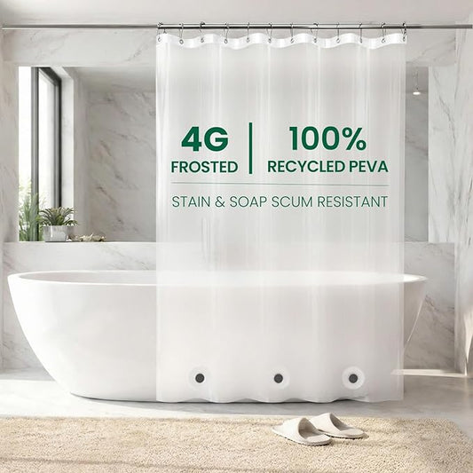 Bowery Home, NOT Made in China, Eco-Friendly Recycled PEVA Shower Curtain Liner – Waterproof, Sustainable, Non-Toxic, Odorless with Rust-Proof Grommets - 72x72in, 4G – Frosted