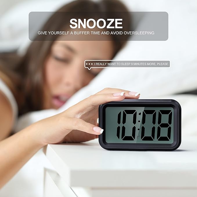 Battery Operated Clock with Hybrid 1.2'' LED / 1.8'' LCD Display, Cordless Small Digital Alarm Clock, for Bedroom Wall Desk Travel (Blue-Display)