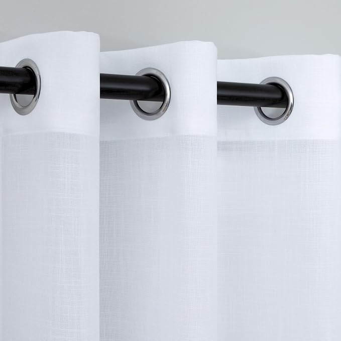 White Curtains 84 Inches Long for Living Room 2 Panel Set Antique Shabby Chic Grommet Privacy Light Filtering Semi Sheer Linen Cotton Curtains for Bedroom Window Drape Length Dining Farmhouse Decor