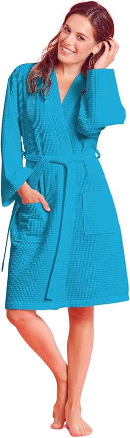 Soft Touch Linen Women's Kimono Waffle Robe-Luxurious & Absorbent & Quick Dry-Cotton & Polyester Blend