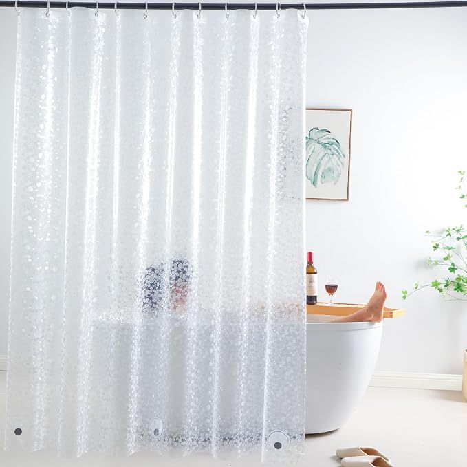 Short Shower Curtain Liner 65 inch, Pebble Translucent EVA Bath Shower Liners, Heavy Duty, Cobblestone, 72 x 65 inch