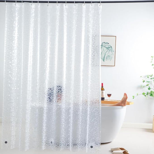 Short Shower Curtain Liner 65 inch, Pebble Translucent EVA Bath Shower Liners, Heavy Duty, Cobblestone, 72 x 65 inch