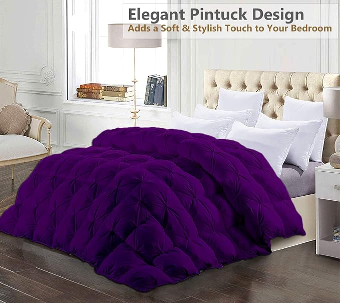 Palatial King Down Alternative Comforter 120x98 Inch Purple – 500 GSM Ultra Soft Breathable, Luxury Pintuck Pinch Pleat, All Season Duvet Insert with Corner Tabs, Machine Washable