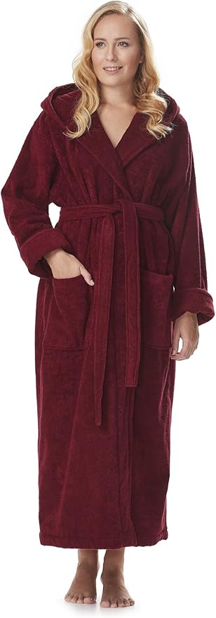 Arus Women's GOTS Certified Organic Cotton Hooded Full Length Turkish Bathrobe