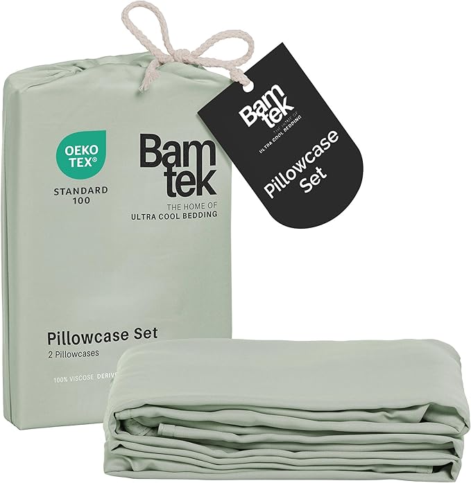 Pillow Cases Queen Size Set of 2 Pillowcases 100% Viscose from Bamboo Cooling Pillowcases, Soft & Breathable Pillow Case with Envelope Closure, Green Pillow Cases (Sage)