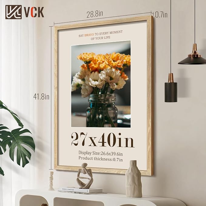 VCK 27x40 Poster Frame Natural Solid Wood 3 Pack, Exclusive Wood Grain Wall Hanging Picture Frame for Home Decoration