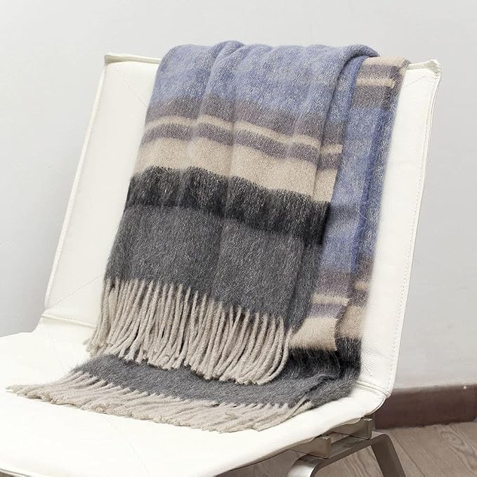 Alpaca Wool Blanket Throw Cherokee Design for Bed Couch Sofa Soft Warm Peruvian Alpaca Wool Blankets 72" x 60" (Combination 11 (Light Blue))