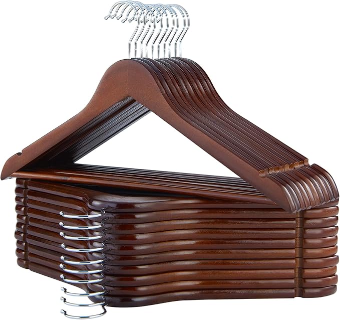 Wooden Hangers, 20 Pack Coat Hangers with Extra Smooth Finish, Precisely Cut Notches and Chrome Swivel Hook, Wooden Clothes Hangers for Shirt Suit Jacket Dress