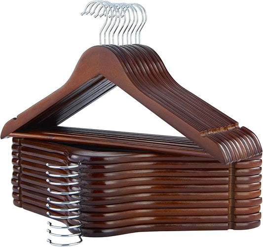 Wooden Hangers, 20 Pack Coat Hangers with Extra Smooth Finish, Precisely Cut Notches and Chrome Swivel Hook, Wooden Clothes Hangers for Shirt Suit Jacket Dress