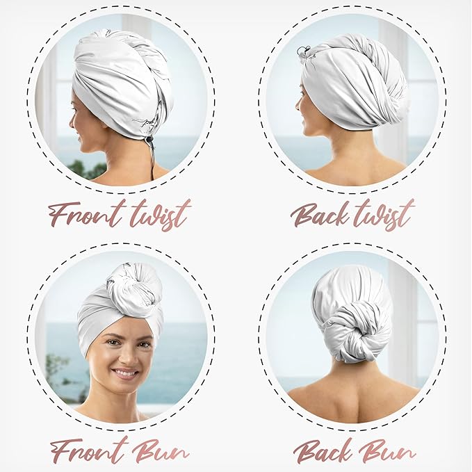 Microfiber Hair Towel Wrap for Women – Large Fast Drying Hair Towel with Patented Clip – Anti-Frizz, Super Absorbent, Silky Smooth Microfiber – Plopping Hair Wrap for Curly, Wavy & Straight Hair