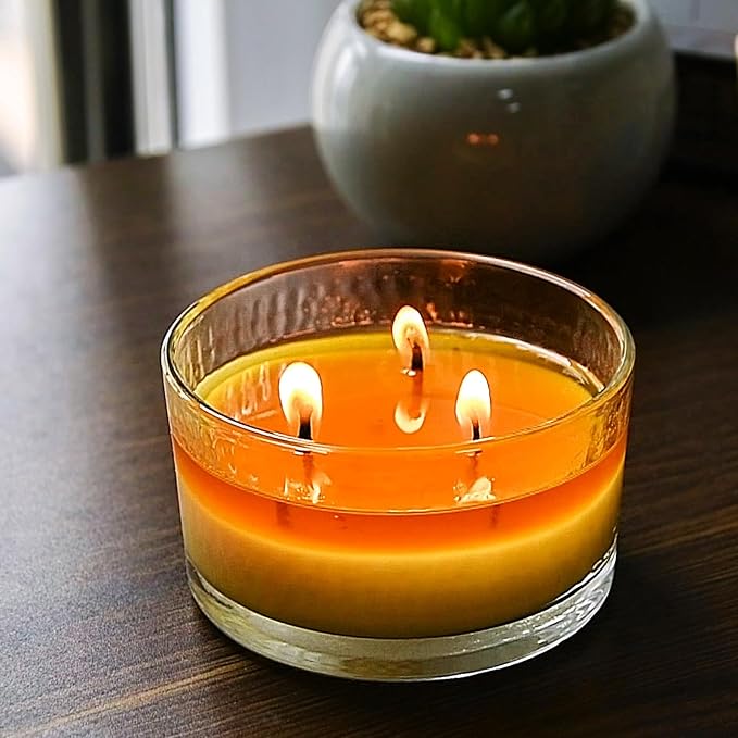 3-Wick Beeswax Candles in Glass Jar, Pure Natural Handmade Beeswax Candles, 4oz - 22-Hour Lasting Candles for Home (Pack of 2)