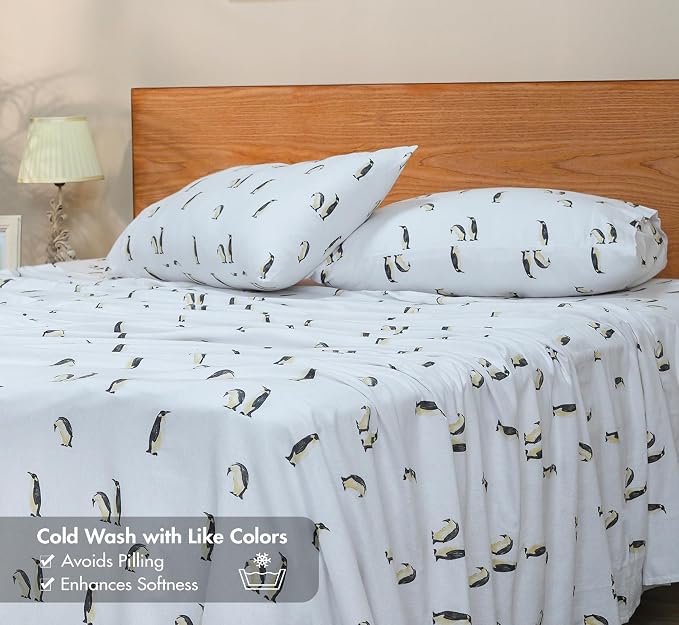 RUVANTI Flannel Sheets Full Size - GOTS Certified 100% Organic Cotton, 4 Piece Warm, Soft & Breathable Set, Deep Pocket Snug Fit, Double Brushed Cozy All Season Bedding, Polar Parade