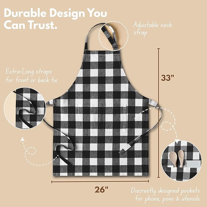 Native Fab Kitchen Apron 2 Pack - 100% Cotton Adjustable, Durable Apron with Pockets, Perfect for Cooking, Baking, Grilling