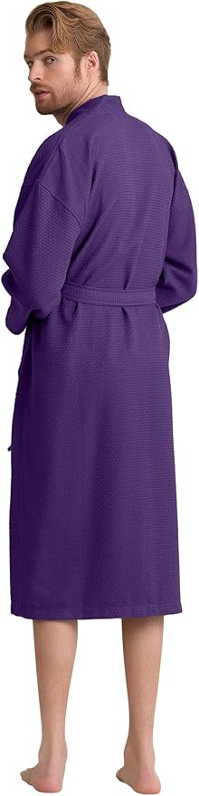 Men's Luxury Waffle Weaved Cotton Bathrobe - Lightweight & Soft - Quick Dry & Absorbent - Spa Robe for Men